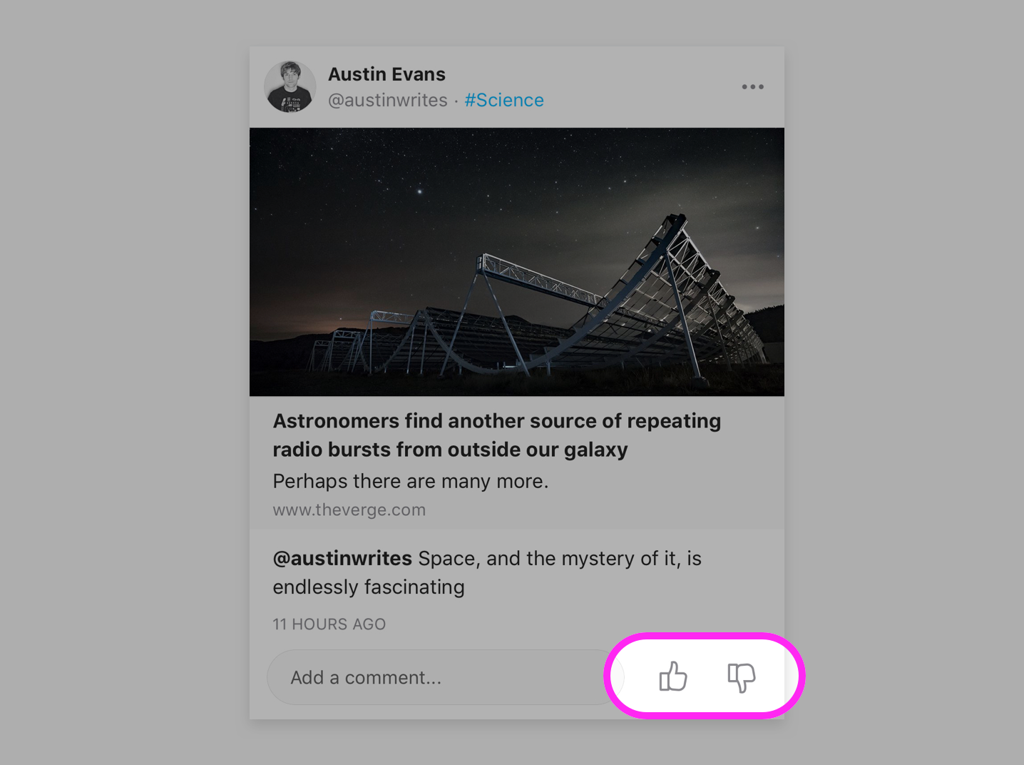Screenshot of Thumbs up and down reactions
